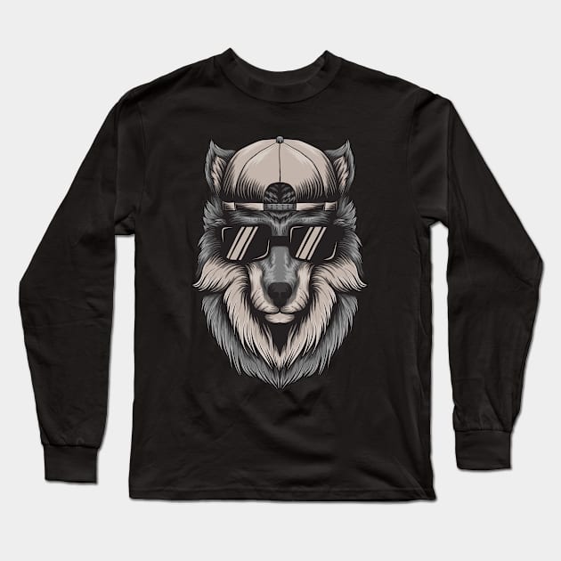 Cool Wolf Long Sleeve T-Shirt by Dark_Ink